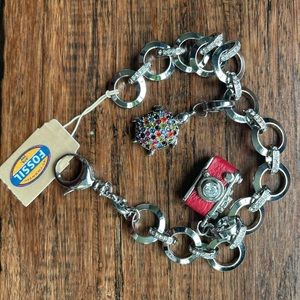 Never worn fossil bracelet with turtle and camera charms